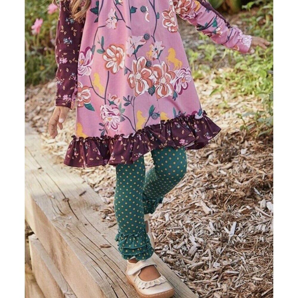 Matilda Jane Girls Community Garden Legging Size 12-18 months Green Polka Dot Ru